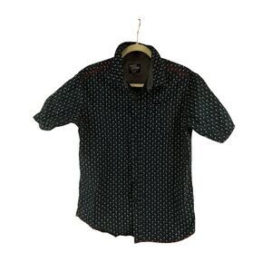 Hard Edge Men's Button-Up Shirt M Navy Blue Flamingo Print Retro Beach Preppy Co